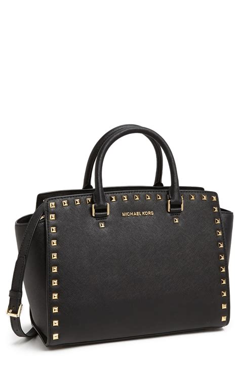 large black studded selma michael kors|selma leather satchel.